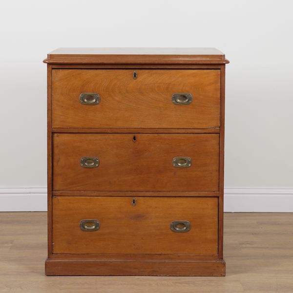 AN 19TH CENTURY MAHOGANY THREE DRAWER CHEST OF UNUSUAL PROPORTIONS