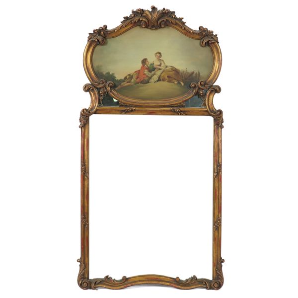 AN EARLY 20TH CENTURY FRENCH GILT FRAMED TRUMEAU MIRROR