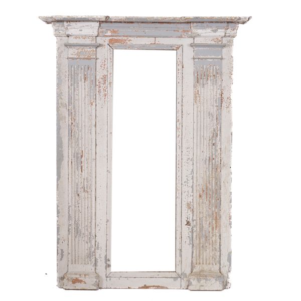 A CONTINENTAL DISTRESSED GREY AND CREAM PAINTED WALL MIRROR