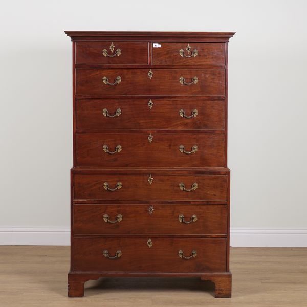 A GEORGE III MAHOGANY EIGHT DRAWER CHEST ON CHEST