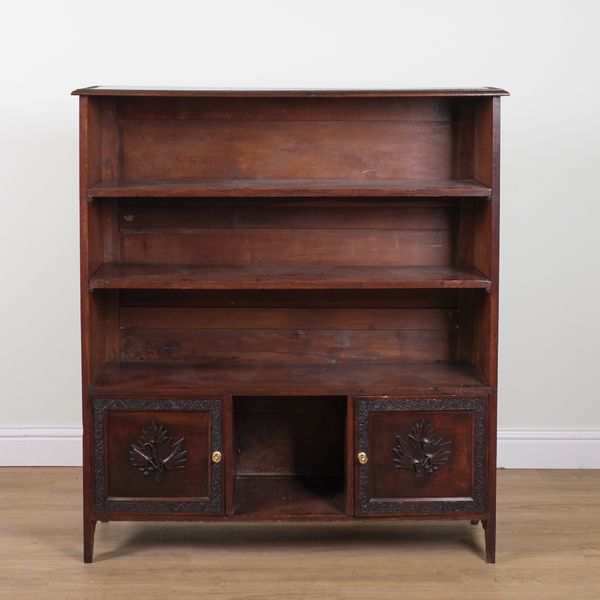 AN EARLY 20TH CENTURY SOUTH EAST ASIAN CARVED HARDWOOD BOOKCASE CABINET