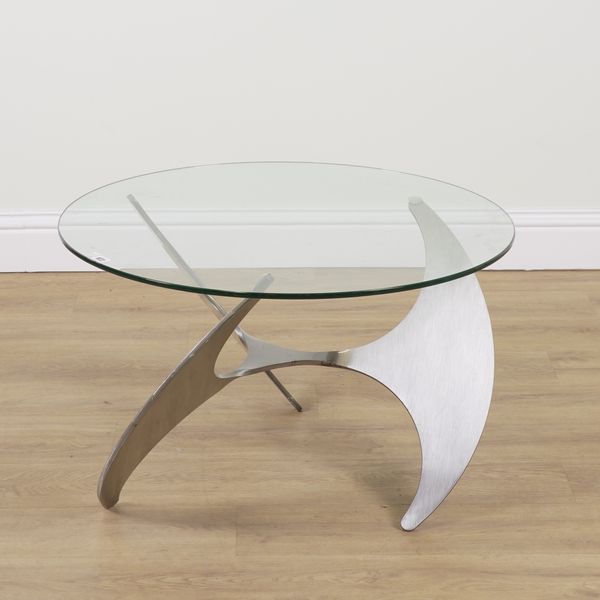 AFTER KNUT HESTERBERG FOR RONALS SCHMIDT; A MODERN GLASS TOPPED COFFEE TABLE