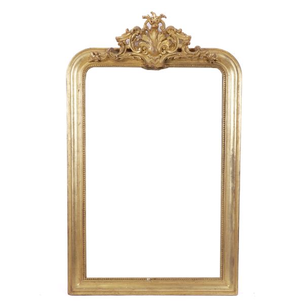 A 19TH CENTURY GILT FRAMED ARCH TOP OVERMANTEL MIRROR