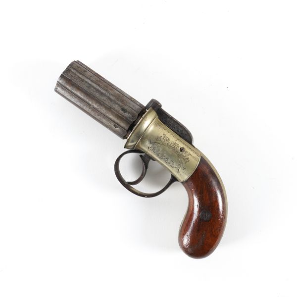 A 19TH CENTURY PERCUSSION ACTION PEPPERPOT REVOLVER