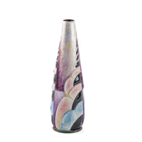 CAMILLE FAURE (1874-1956), LIMOGES: A FRENCH ART DECO ENAMEL SLENDER VASE