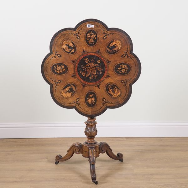 A 19TH CENTURY ITALIAN SORRENTO WARE SHAPED SNAP-TOP CENTRE TABLE