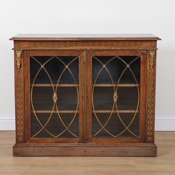 A REGENCY BRASS INLAID ROSEWOOD TWO DOOR SIDE CABINET