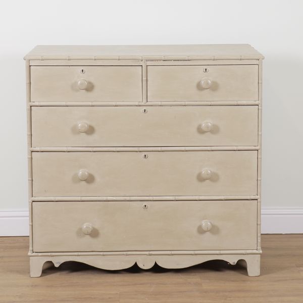 A 19TH CENTURY LATER PISTACHIO PAINTED FIVE DRAWER CHEST