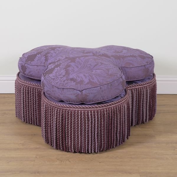 GEORGE SMITH; A PATTERNED PURPLE UPHOLTERESD TREFOIL CENTRE STOOL