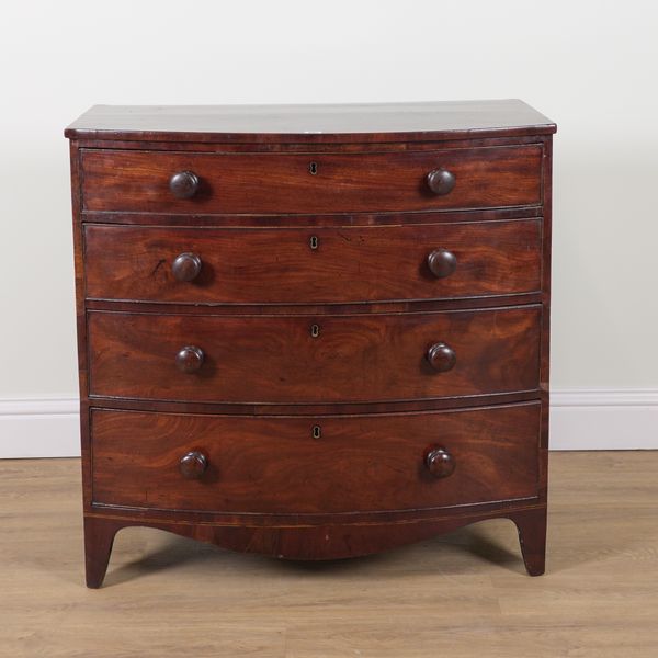 A REGENCY MAHOGANY BOWFRONT FOUR DRAWER CHEST