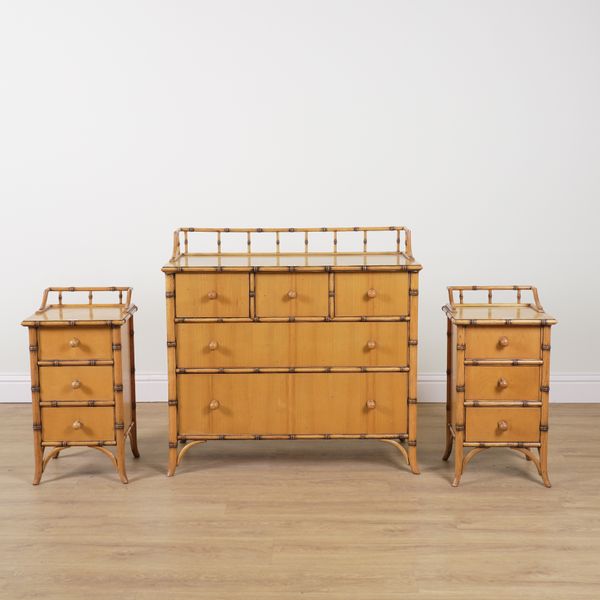 A 20TH CENTURY SIMULATED BAMBOO SEVEN PIECE BEDROOM SUITE (7)