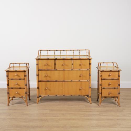 A 20TH CENTURY SIMULATED BAMBOO SEVEN PIECE BEDROOM SUITE (7)