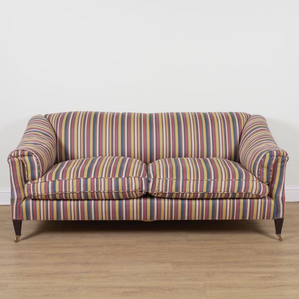 A ROBERT KIME TURKOMAN STRIPE UPHOLSTERED TWO SEAT SOFA