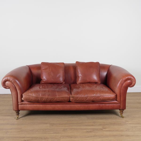 A MODERN TAN LEATHER UPHOLSTERED CHESTERFIELD SOFA