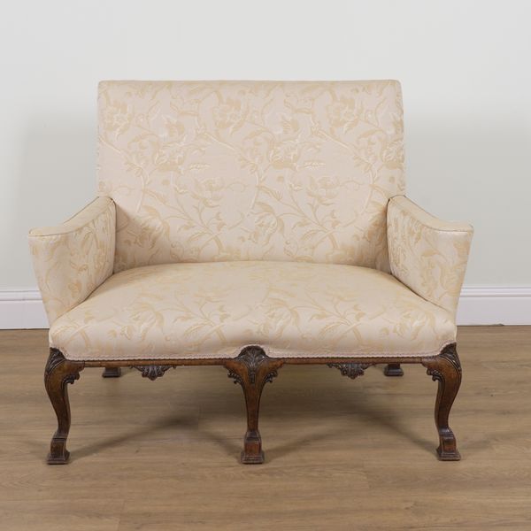 A GEORGE II STYLE WALNUT FRAMED TWO SEAT SOFA