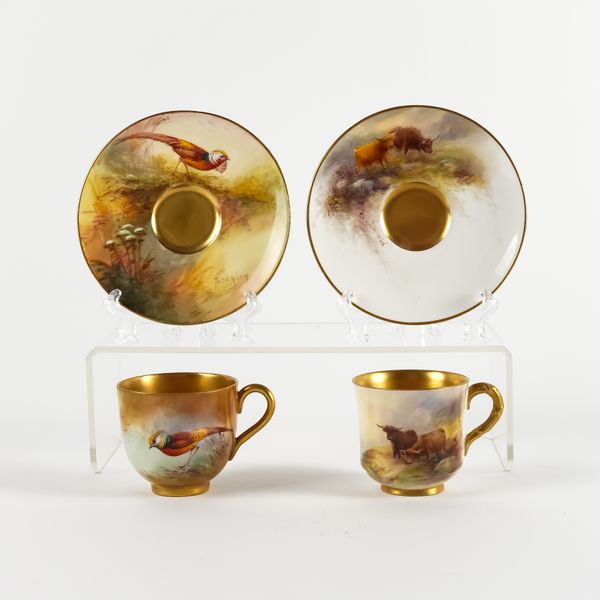 A ROYAL WORCESTER COFFEE CUP AND A SAUCER (4)