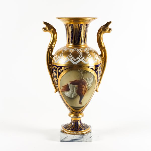 A ENGLISH PORCELAIN TWO-HANDLED VASE