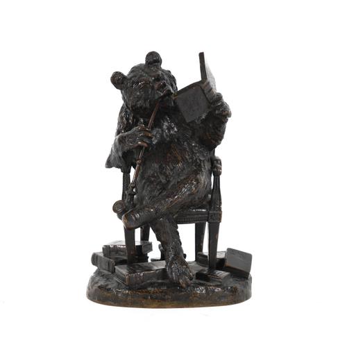 CHRISTOPHER FRATIN  (FRENCH 1801-1864): PATINATED BRONZE MODEL OF A SEATED BEAR SMOKING