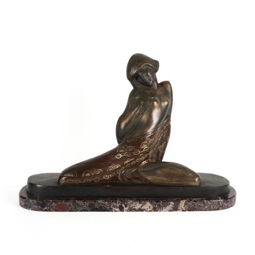 MARIE-LOUISE SIMARD (1886-1963): AN ART DECO BRONZE FIGURE OF A FEMALE DANCER WITH BIRD