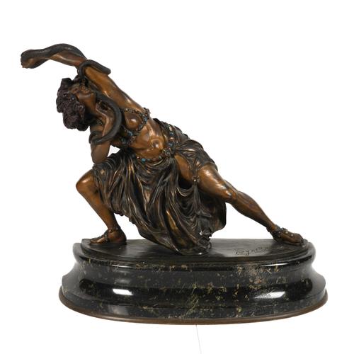 CLAIRE JEANNE ROBERTE COLINET: A FRENCH GILT AND PATINATED BRONZE FIGURE KNOWN AS “THE DANCER OF CARTHAGE”