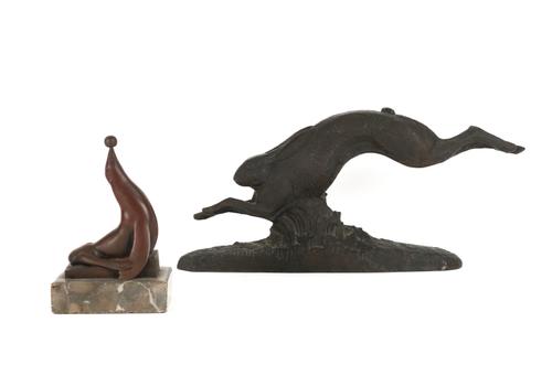 TWO ART DECO PATINATED ANIMAL BRONZES (2)