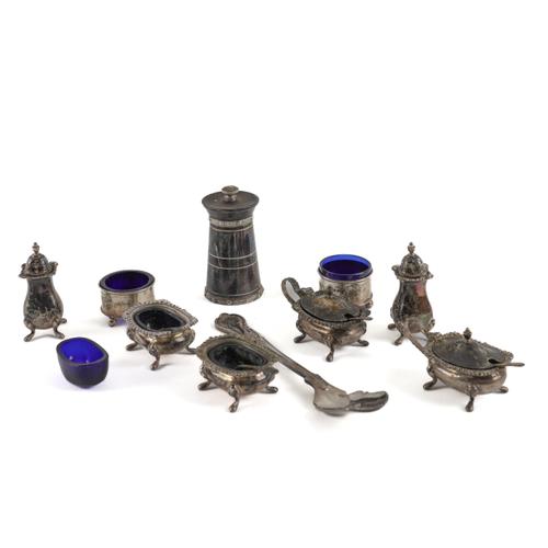 A GROUP OF SILVER AND SILVER MOUNTED CONDIMENTS (21)