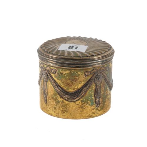 A GEORGE IV SILVER GILT CYLINDRICAL BOX AND COVER
