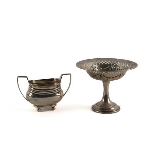 A SILVER PEDESTAL BONBON DISH AND SILVER TWIN HANDLED SUGAR BOWL (2)
