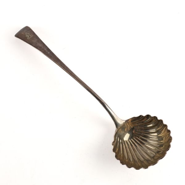 A SILVER OLD ENGLISH PATTERN SOUP LADLE