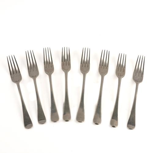 EIGHT SILVER OLD ENGLISH PATTERN DESSERT FORKS (8)