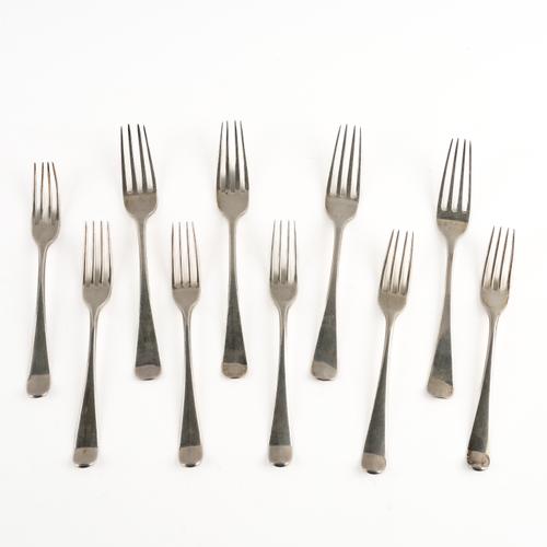 TEN SILVER OLD ENGLISH PATTERN DESSERT FORKS (10)
