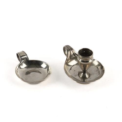 A FRENCH CHAMBER CANDLESTICK AND A FRENCH TASSE DE VIN (2)