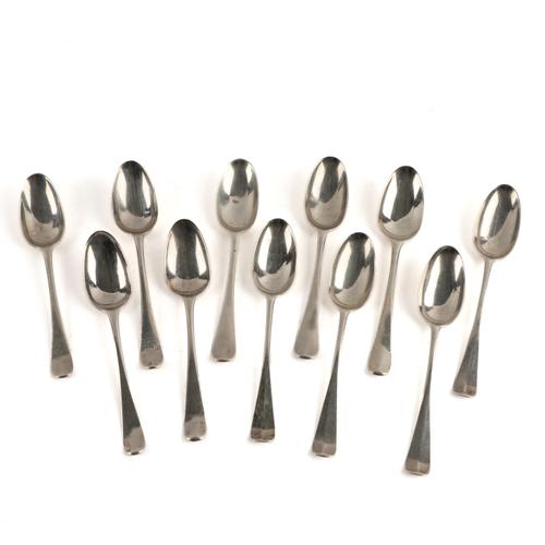 ELEVEN SILVER BOTTOM MARKED OLD ENGLISH PATTERN SMALL DESSERT SPOONS (11)