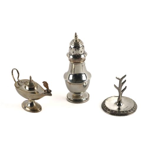 A SILVER SUGAR CASTER AND TWO FUTHER ITEMS (3)