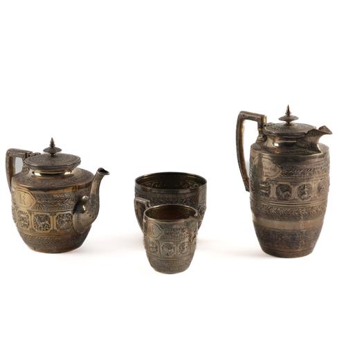 A VICTORIAN SCOTTISH SILVER COMPOSITE FOUR PIECE TEA SET (4)