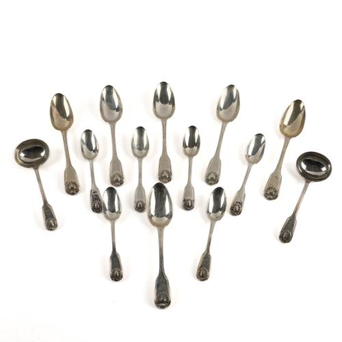 A WILLIAM IV SILVER DOUBLE STRUCK PIDDLE THREAD AND SHELL PATTERN PART TABLE SERVICE (28)