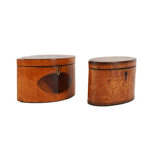 A GEORGE III SATINWOOD NAVETTE SHAPED TEA CADDY (2)