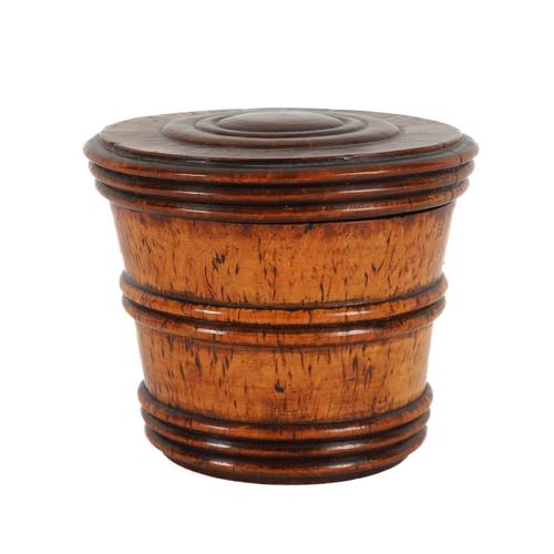 AN ENGLISH TREEN BURR YEW OR MAPLE TABLE SALT