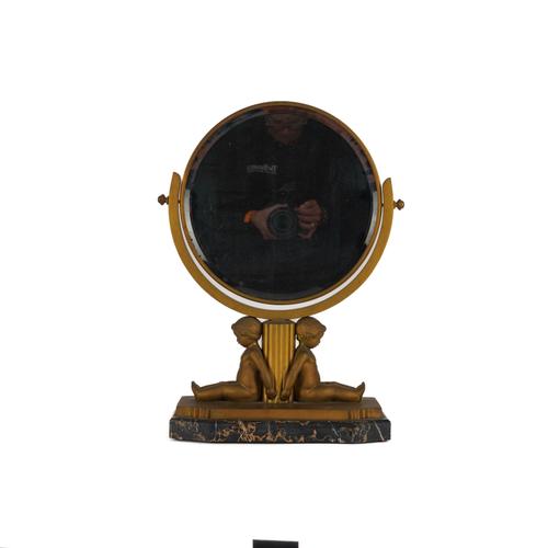 PAUL SILVESTRE (FRENCH 1884-1976): AN ART DECO GILT BRONZE DRESSSING TABLE MIRROR