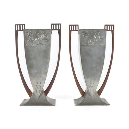 WMF: A PAIR OF ART DECO PEWTER AND COPPER VASES (2)