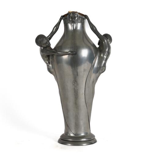 ARGENTOR-WERKE RUSE & HETZEL: AN ART NOUVEAU METAL TWIN HANDLED VASE