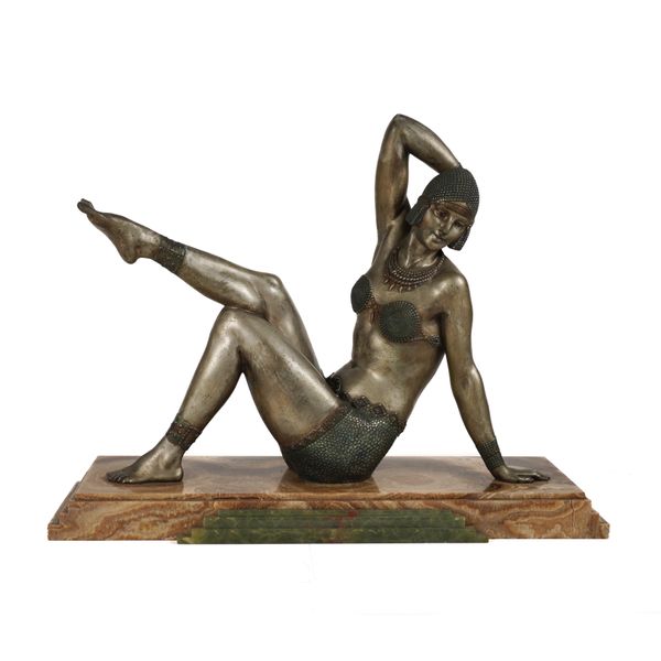 DEMETRE CHIPARUS (ROMANIAN, 1886-1947): AN ART DECO SILVERED BRONZE FIGURE KNOWN AS THE ‘BEACH DANCER’