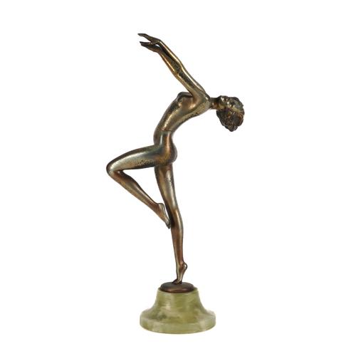JOSEPH LORENZL (1892-1950): AN ART DECO SILVERED BRONZE FIGURE OF A DANCER
