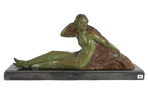 DEMETRE CHIPARUS (ROMANIAN,1888-1950): AN ART DECO VERDI GRIS PATINATED BRONZE FIGURE OF THE GODDESS DEMETER