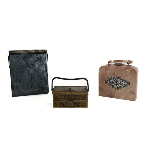 TWO LUCITE HANDBAGS AND ANOTHER TIERED BAG (3)