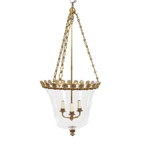 A REGENCY STYLE GILT-METAL MOUNTED GLASS HANING LANTERN