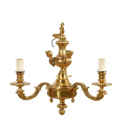 A REGENCE STYLE ORMOLU THREE LIGHT CHANDELIER