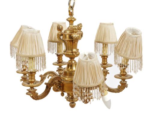 A REGENCE STYLE GILT-BRASS SIX LIGHT CHANDELIER