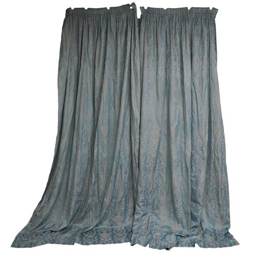 FIVE PAIRS OF BLUE BROCADE COTTON LINED CURTAINS (13)