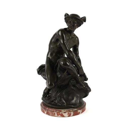 AFTER JEAN-BAPTISTE PIGALLE (1714-1785): A BRONZE FIGURE OF A SEATED HERMES OR MERCURY, AFTER THE ANTIQUE